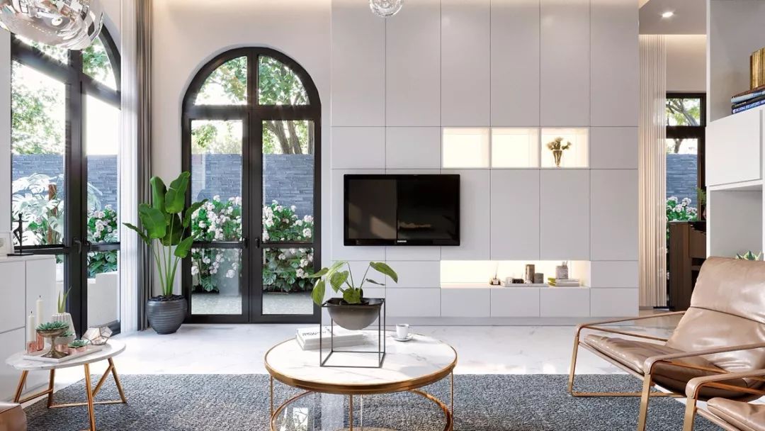 客厅电视背景墙简约小柜子效果图,2021现代简约背景墙效果图客厅