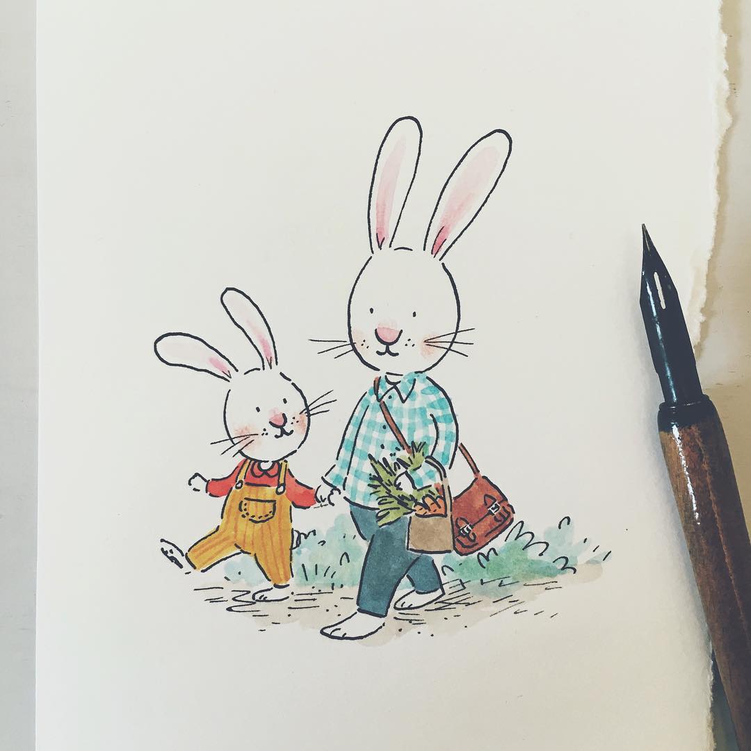 水彩可爱小兔简笔画,兔子简笔画水彩画