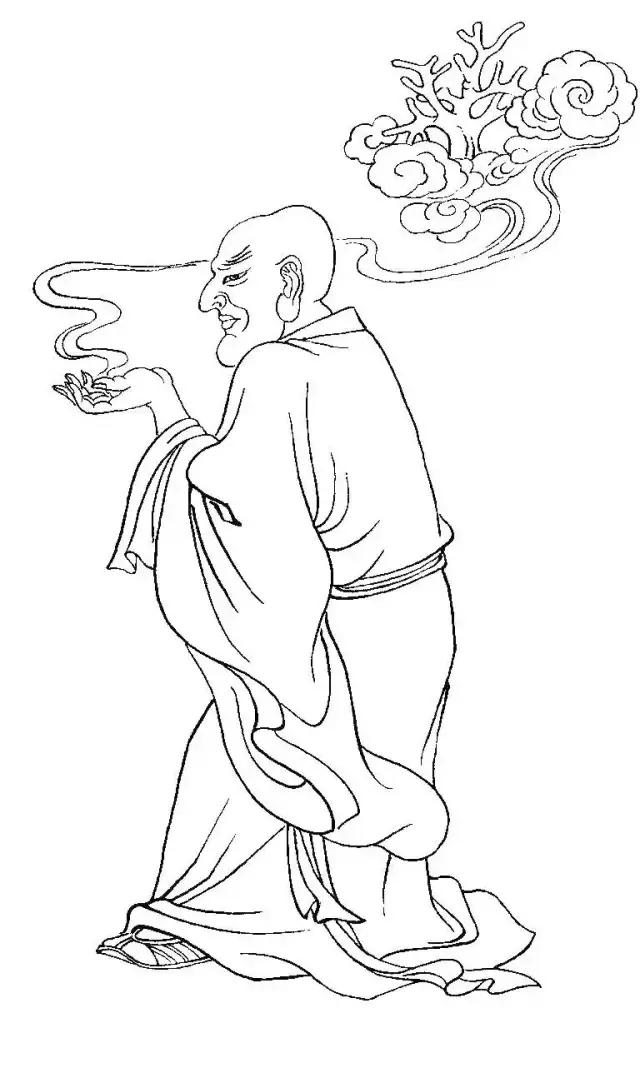 罗汉白描画稿,小写意罗汉图白描