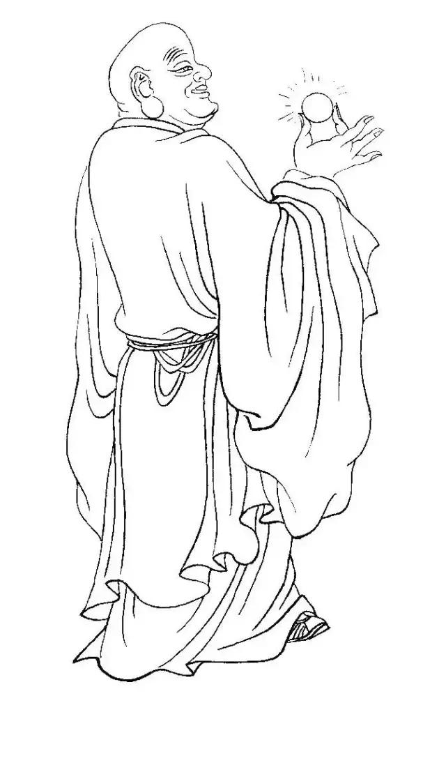 罗汉白描画稿,小写意罗汉图白描