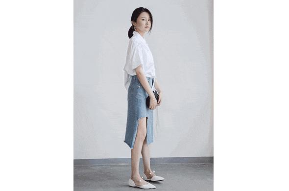 不对称半裙露腿,半裙不规则显瘦