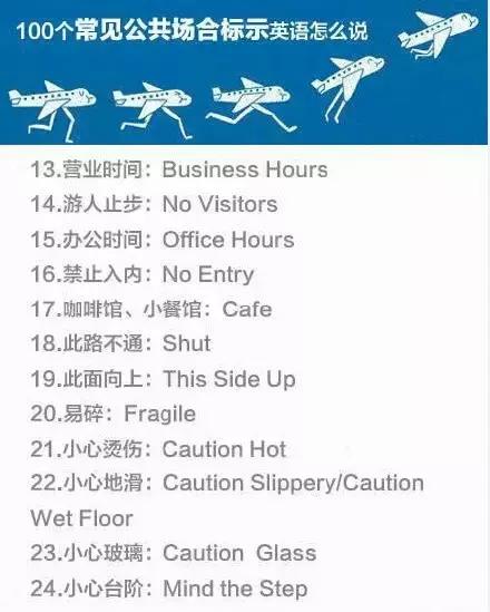 100个常用英语公共标志,100个公共场所常用的英文标识大全
