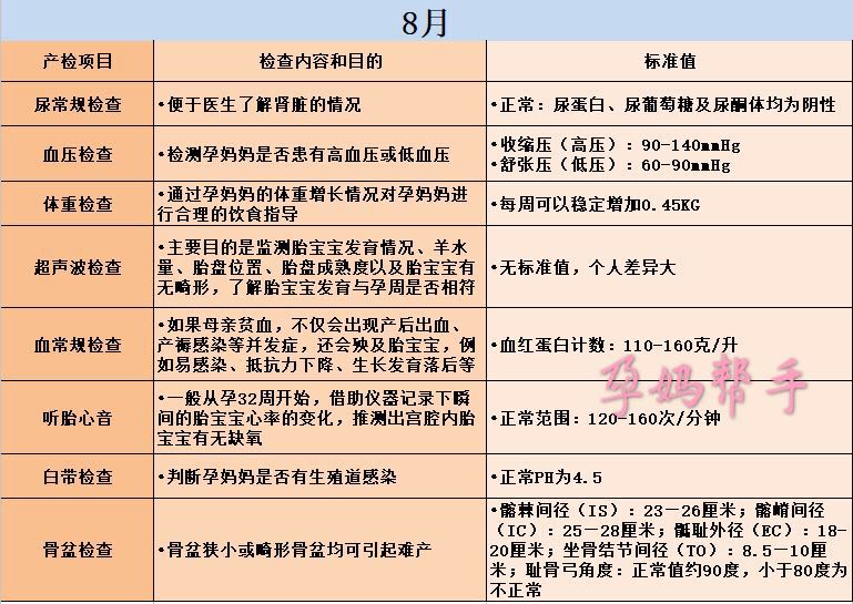 怀胎十月产检项目一览表,怀胎十月要经过哪些孕期检查