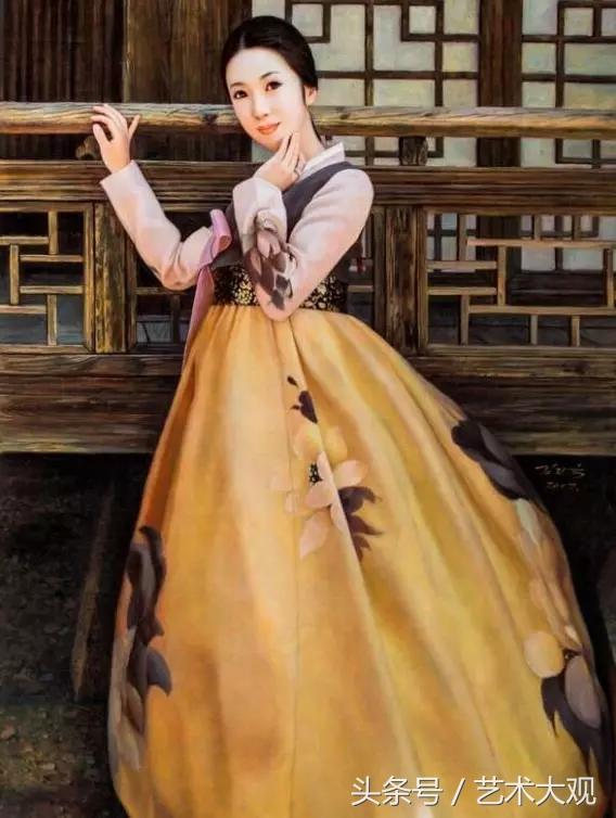朝鲜风格人物村庄的油画,朝鲜张元吉写实油画人物作品欣赏
