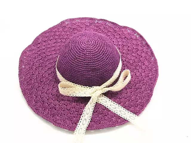 松针钩织草帽教程,丝带大檐防晒草帽编织教程