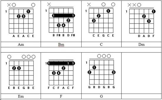 吉他最常用的7个和弦是什么,吉他最常用的几个和弦