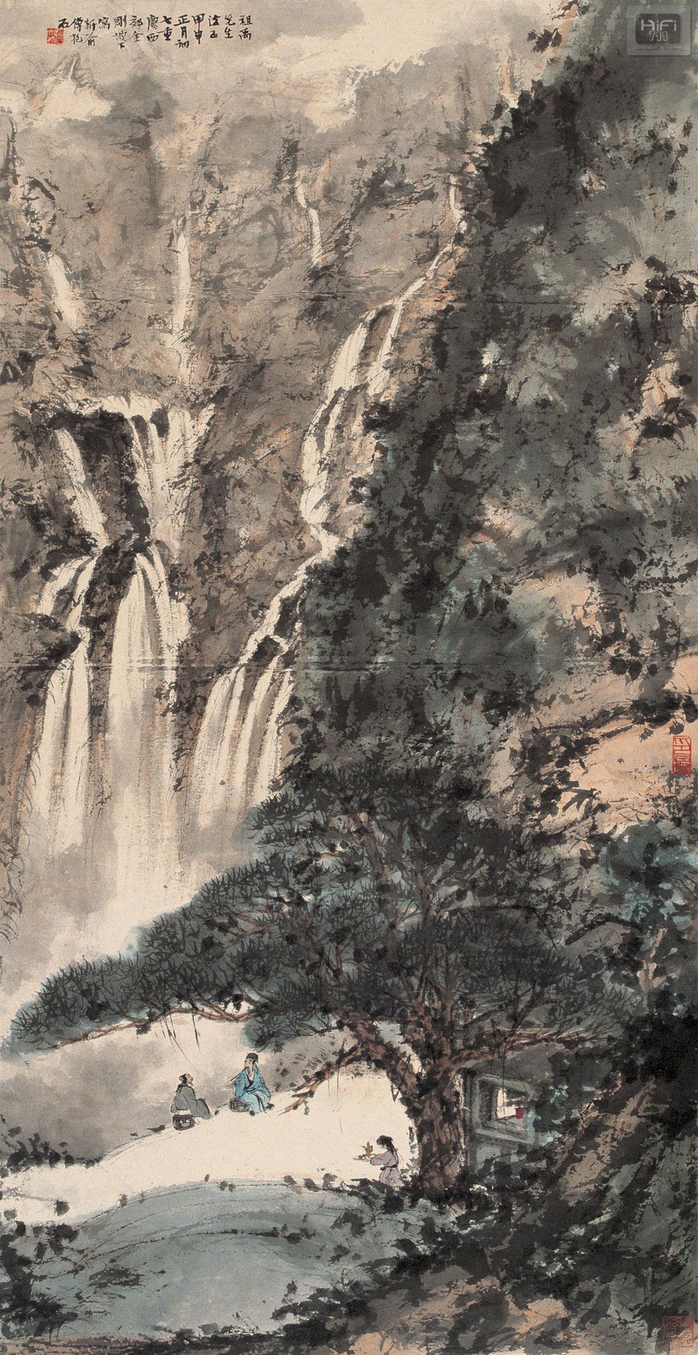 傅抱石创作国画天女散花图,傅抱石的国画作品《一望大江开》