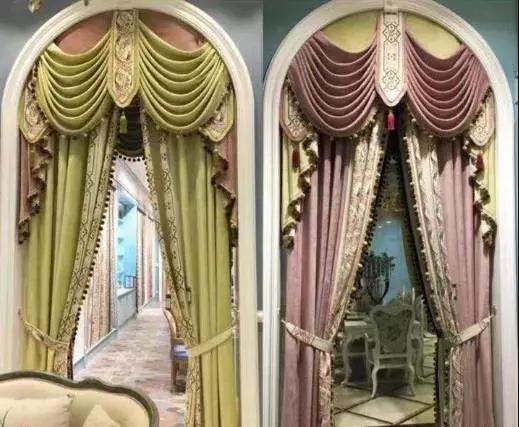 半圆弧窗幔窗帘效果图,别墅窗纱幔头效果图