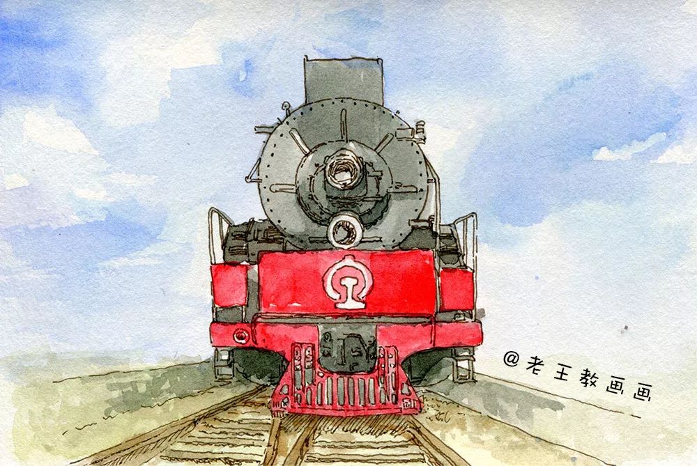 怎么画火车头水彩,写生水彩火车头