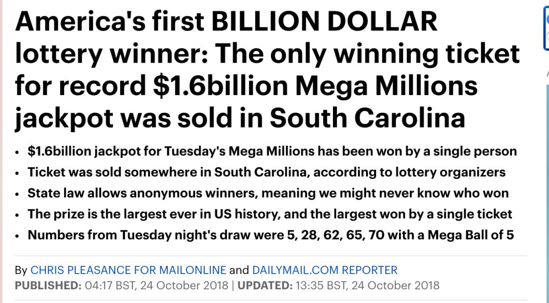 锦鲤中奖16亿美元,史上最大彩票中奖