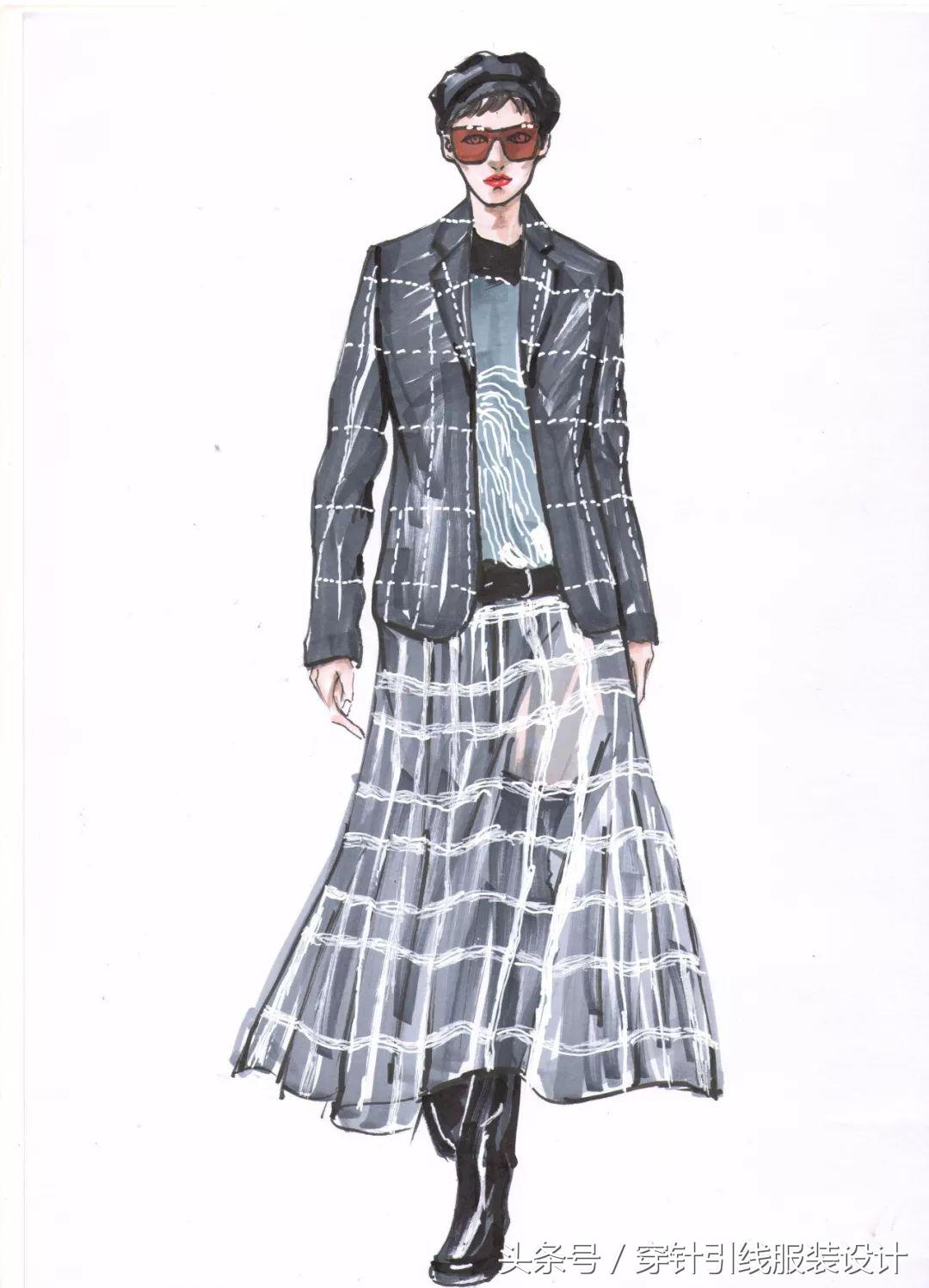 线元素服装款式图画法,流行服装手绘款式图片大全