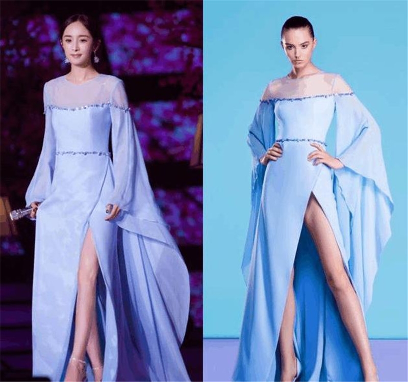 秦岚身穿v领薄纱裙尽显女性魅力,秦岚缝深v礼服