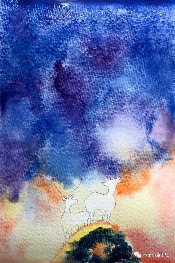星空鹿水彩画画法,星空鹿水彩画教学