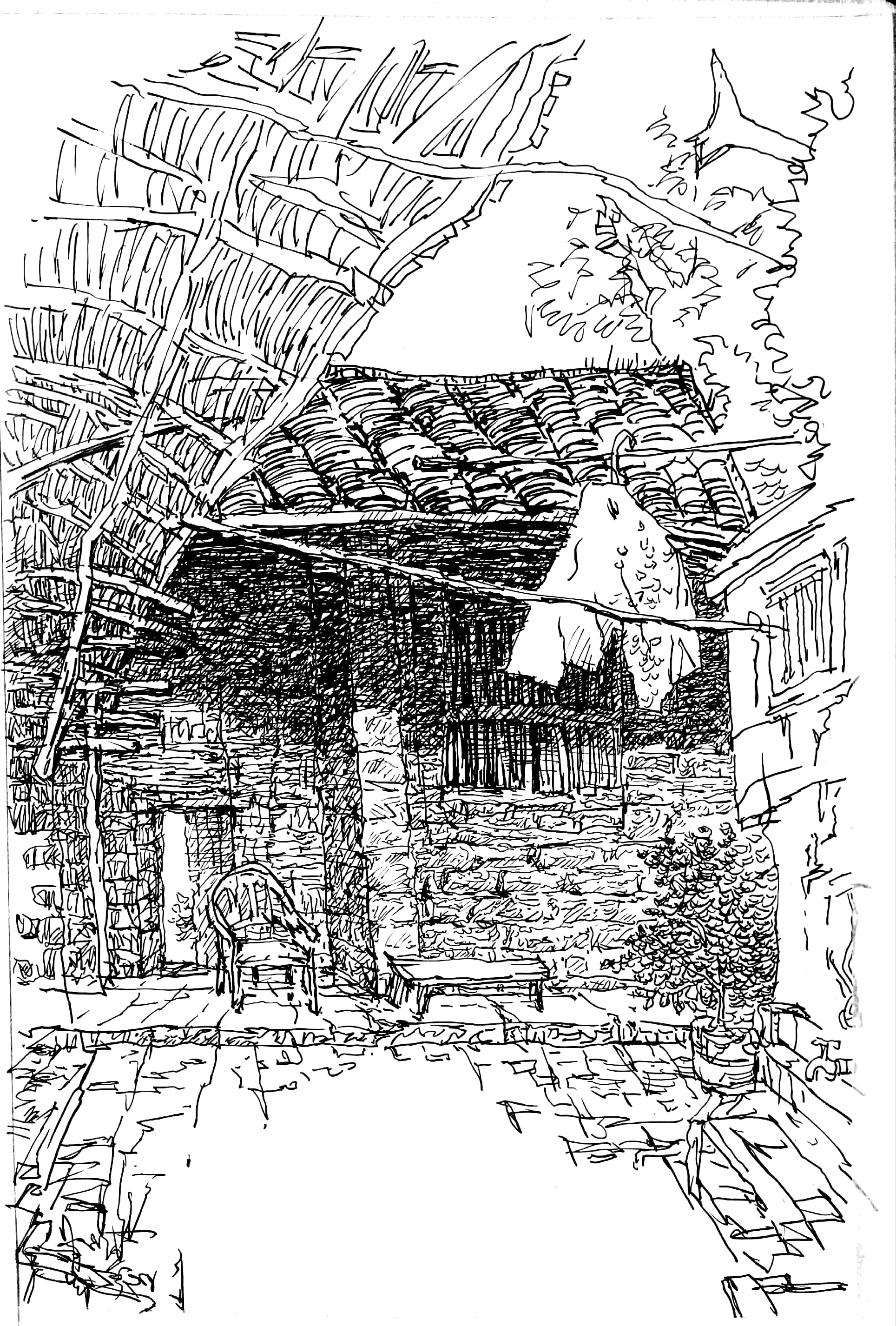 亲切友好的钢笔画速写