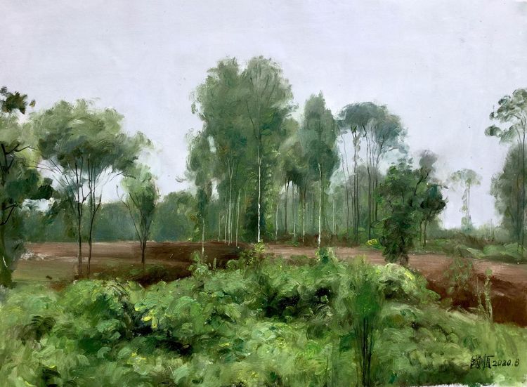 左国顺油画,郭福明的果子沟风景油画作品