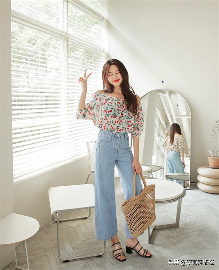 高腰窄版牛仔阔腿裤春季搭配,不鼓包的窄版牛仔阔腿裤