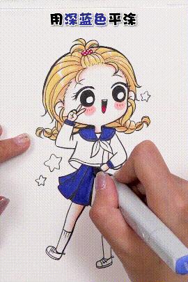 马克笔q版字母怎么画,马克笔手绘漫画少女q版