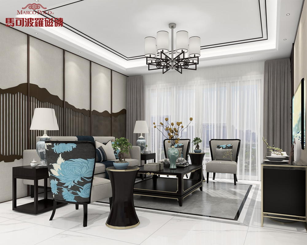 素色砖铺贴效果图设计,设计师新中式风格瓷砖铺贴效果图