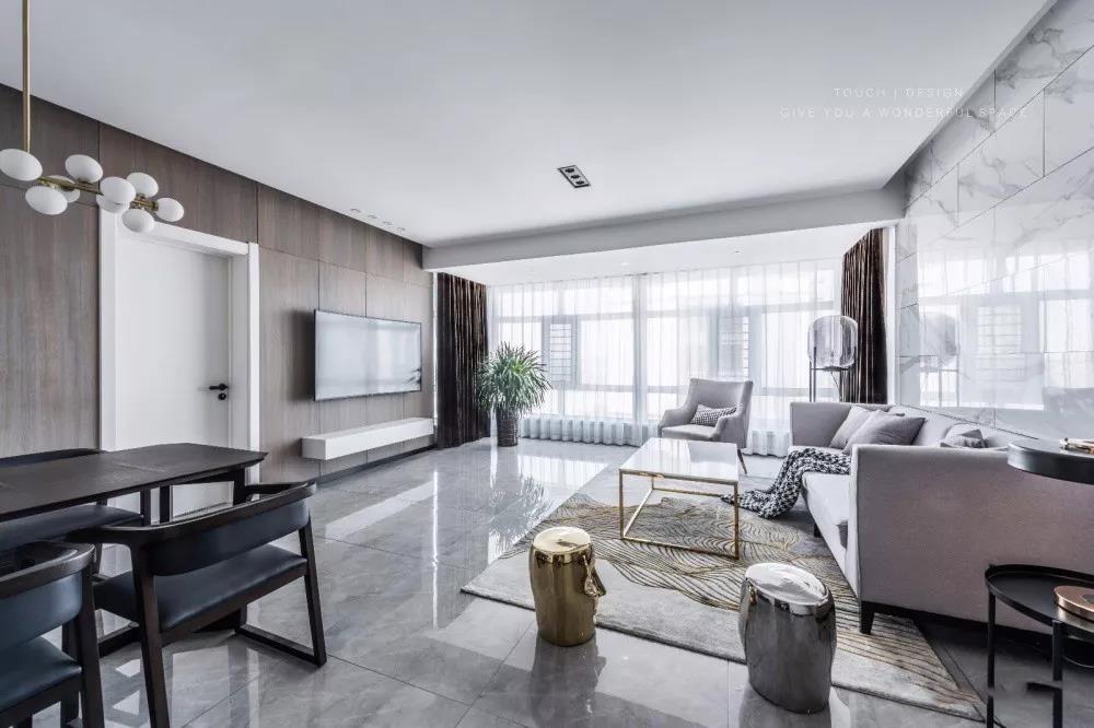 摩卡灰地砖客厅效果图,灰咖色客厅地砖装饰效果