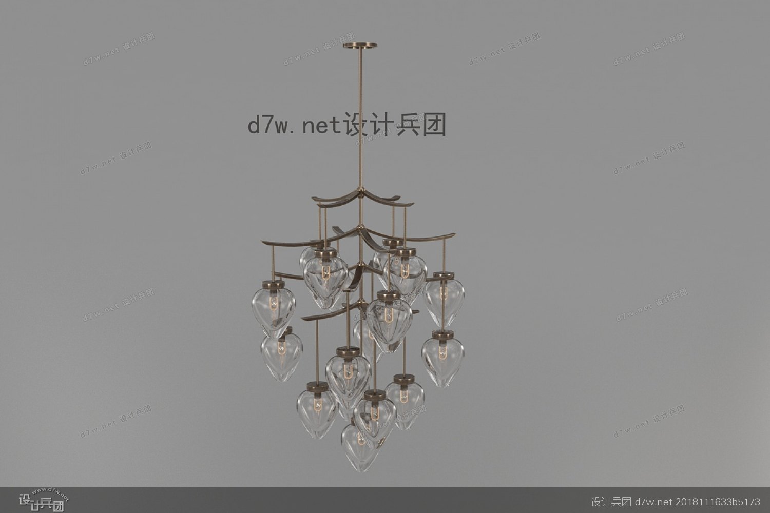 中式镂空格栅吊灯3d模型,单头小吊灯效果图