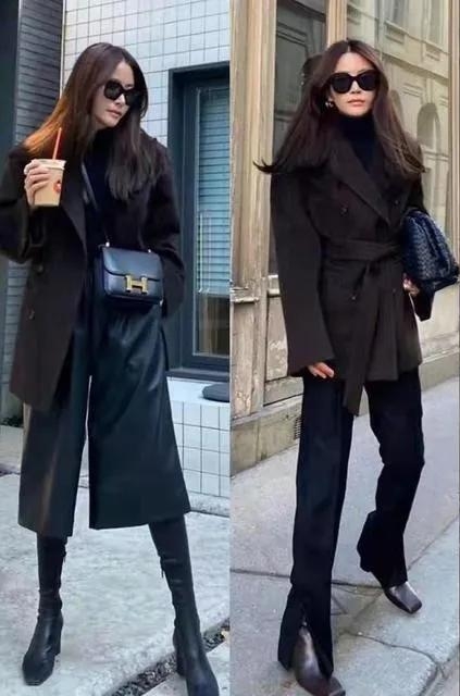小个子冬款双面长款大衣气质穿搭,长款毛呢大衣女秋冬的气质穿搭