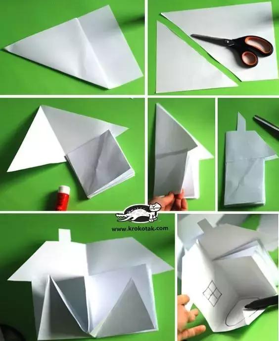 手工折立体房子,纸折立体房子