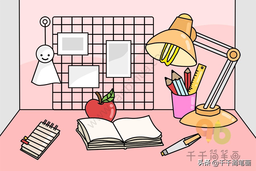 书桌简笔画简单又好看加凳子,学会整理书桌和房间的简笔画
