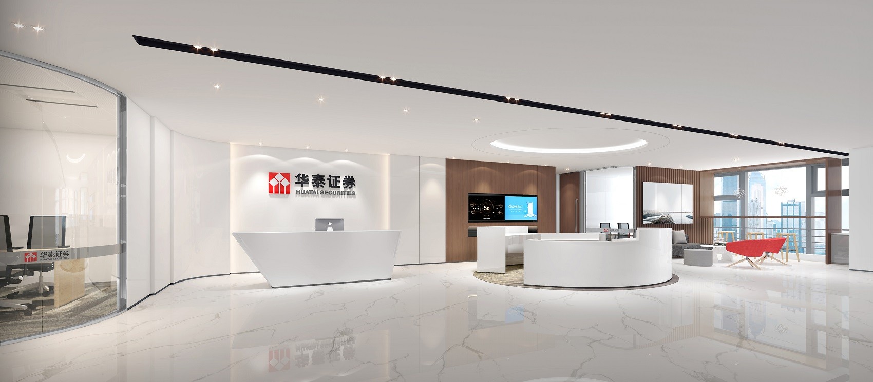 高端沉稳金融风——华泰证券网点办公室装修设计