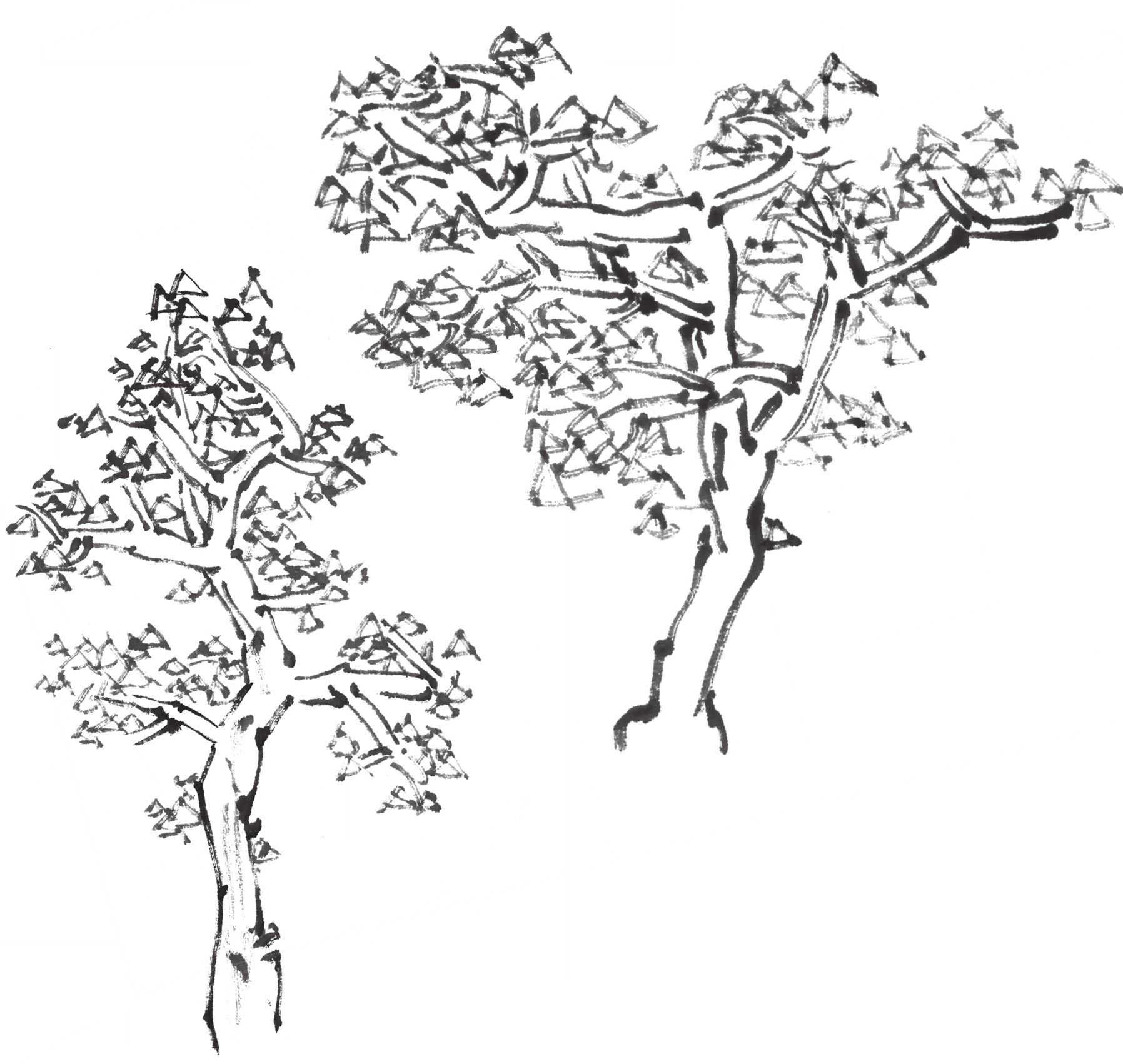 国画雪景树的画法技巧步骤,国画杂树与山石的画法图片