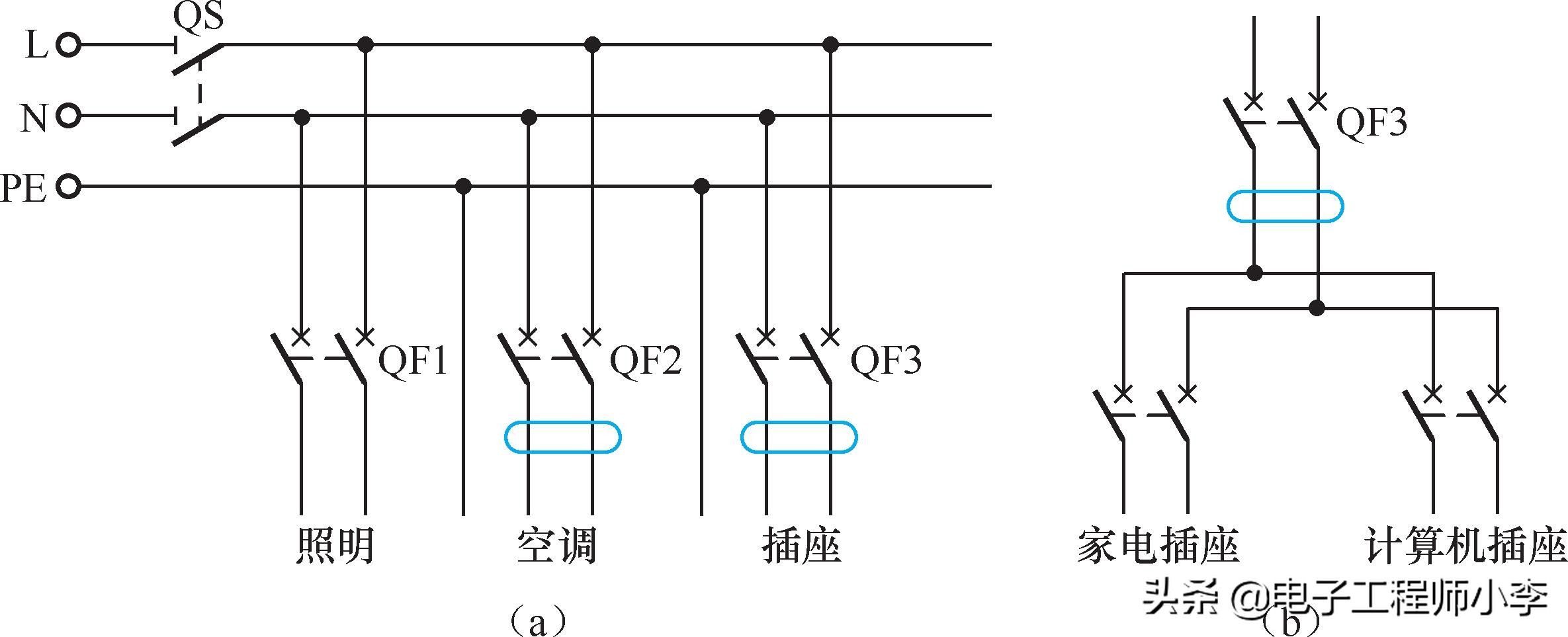 家庭供电线路及各类开关接线图,家装电工配电讲解