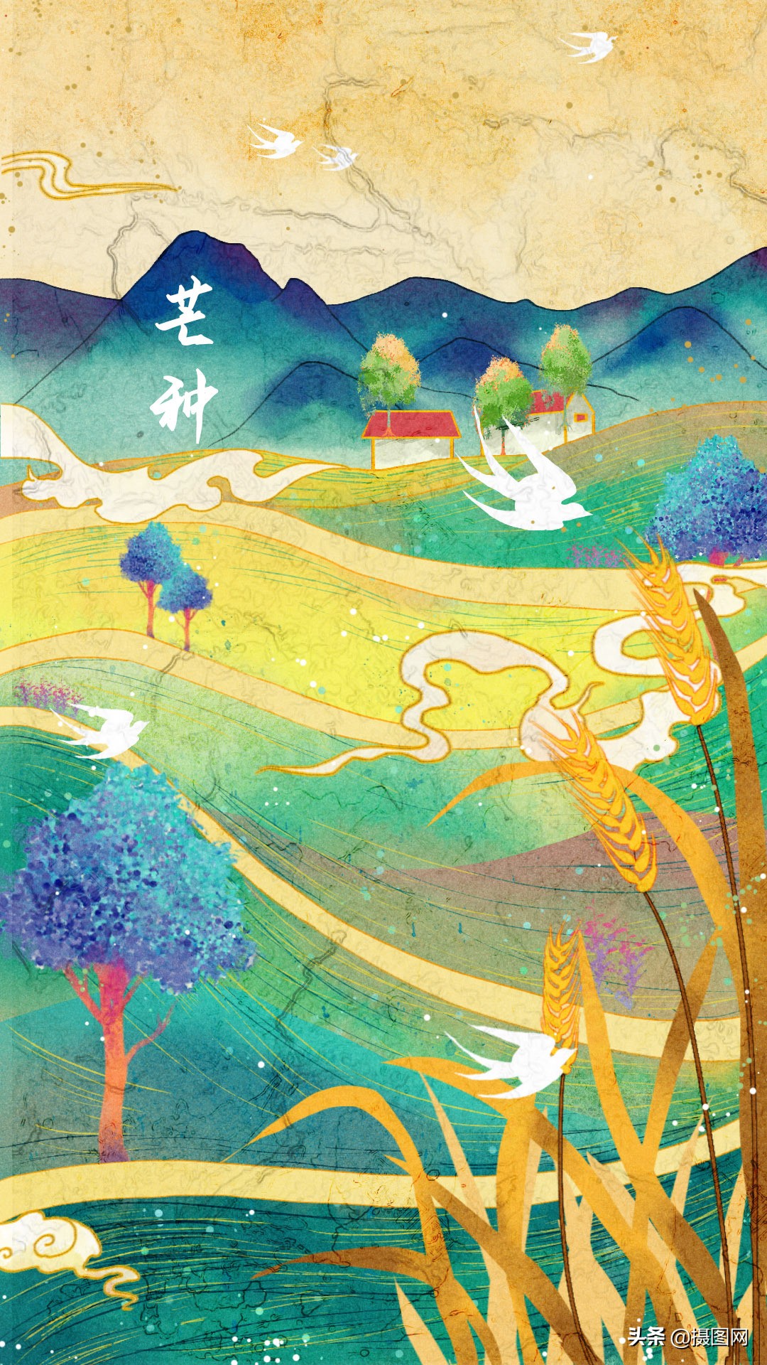 国潮插画水彩图集,水彩新国风插画壁纸