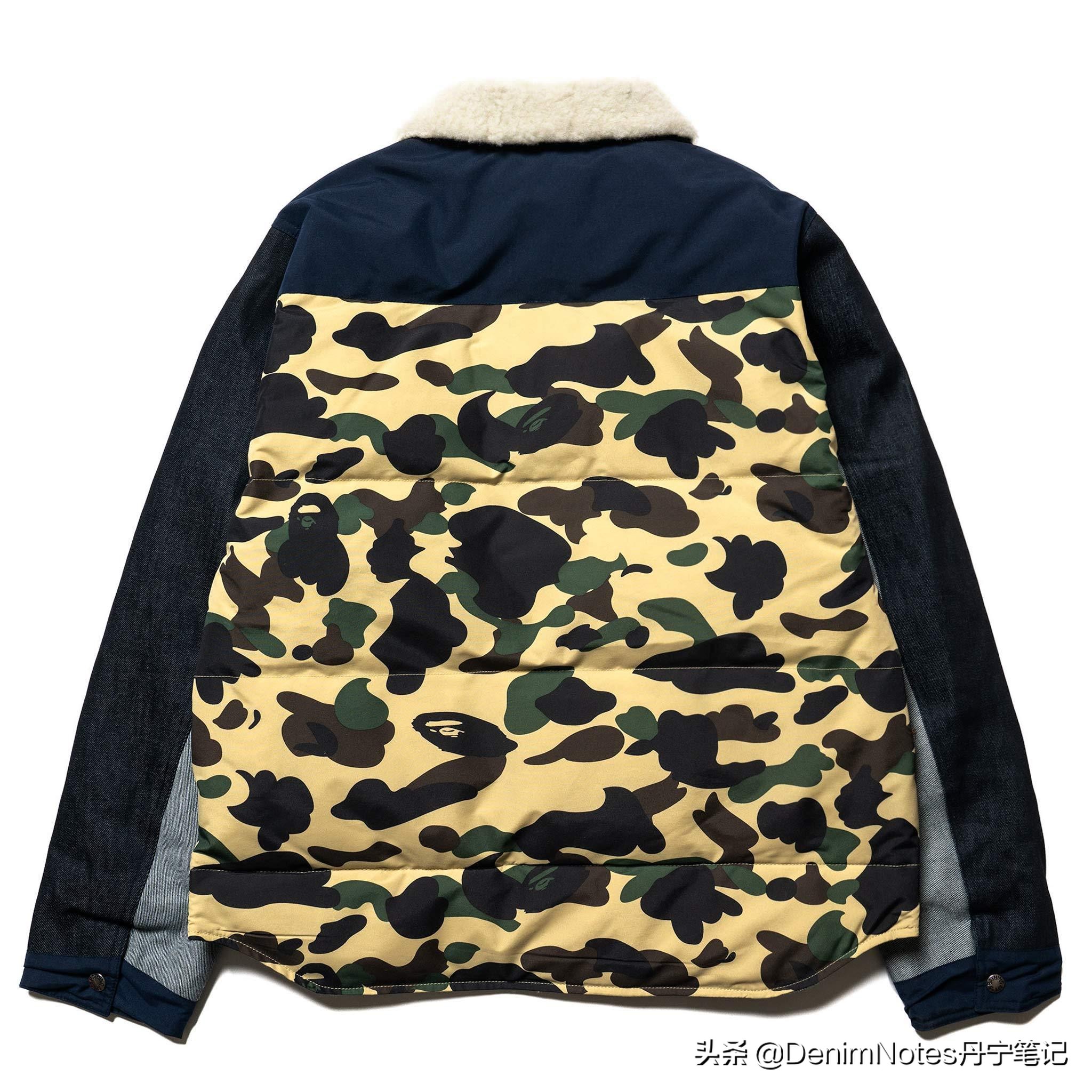 日本原宿潮牌猿人头Bape推出多材质拼接牛仔夹克