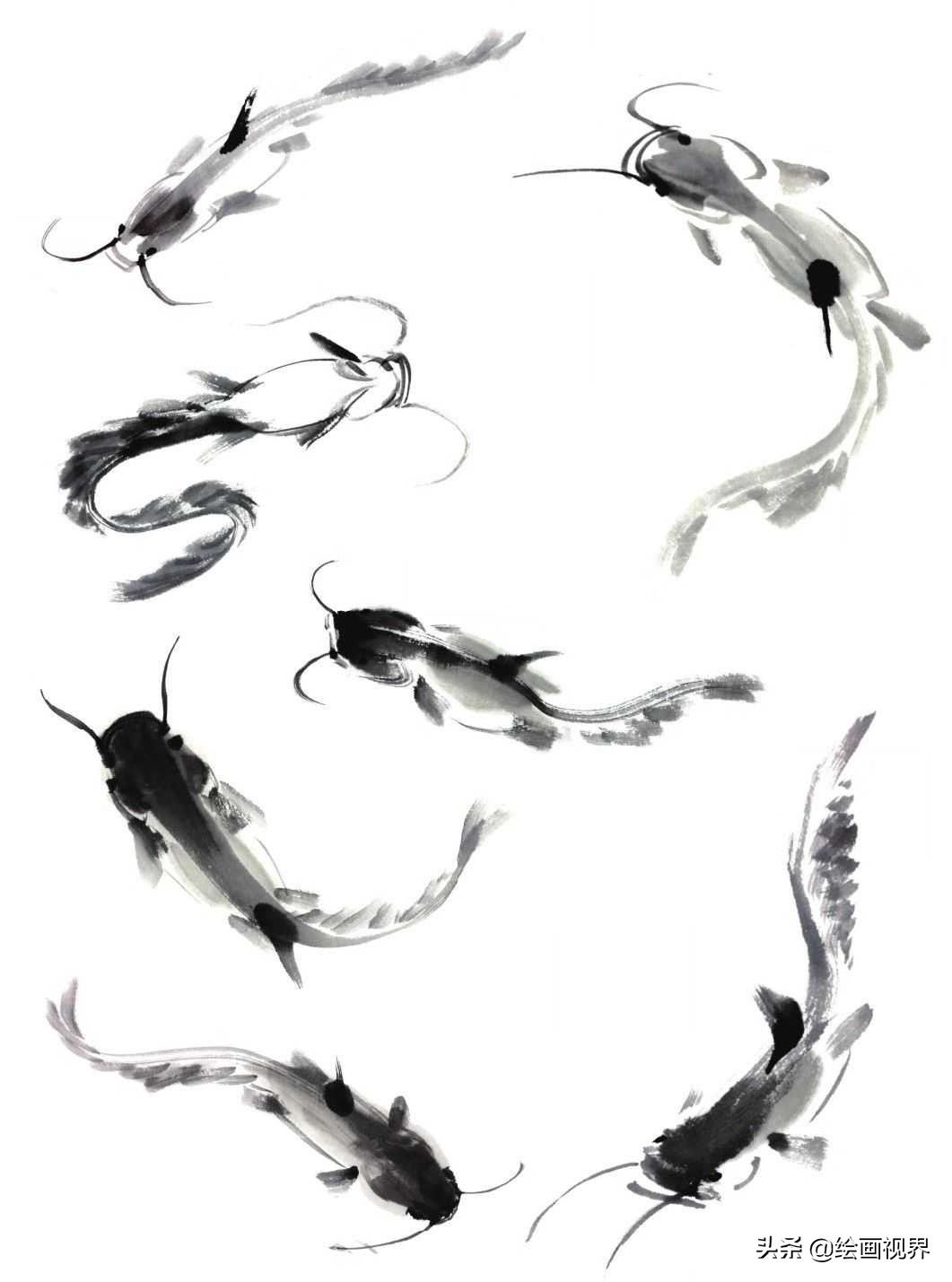 国画教程入门儿童鱼,国画初学者入门步骤画鱼