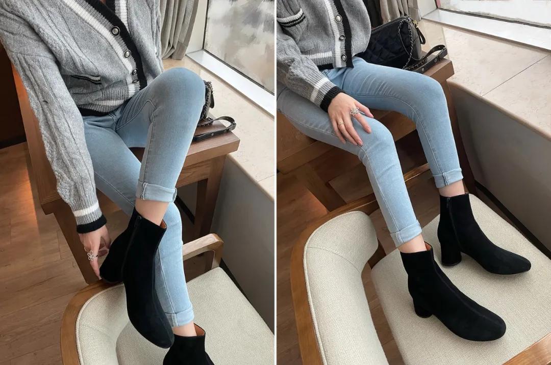 时髦大气的短靴整个look气场提升,牛仔裤短靴入冬正流行好看又高级