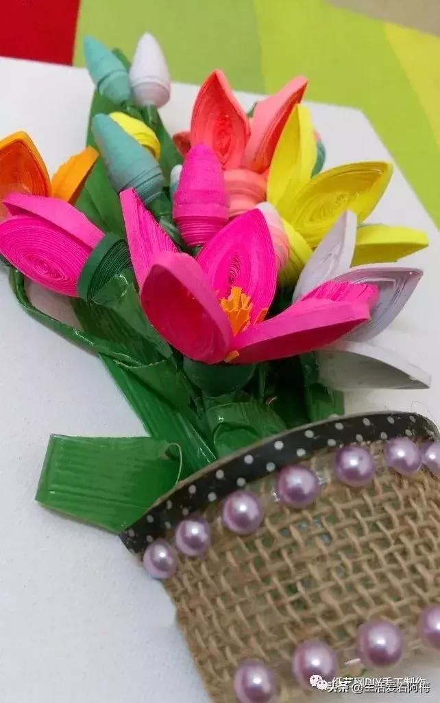 简单易学褶皱纸手工花束教师节,衍纸教师节立体花束教程