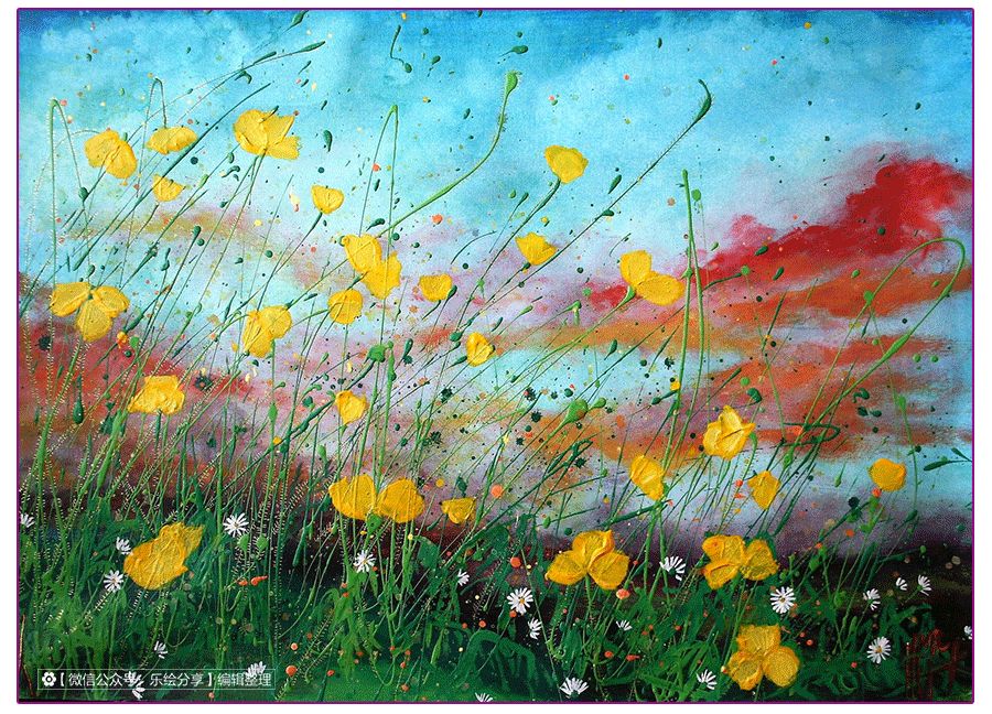 膏状水彩颜料绘画花草,藤蔓植物创意画颜料