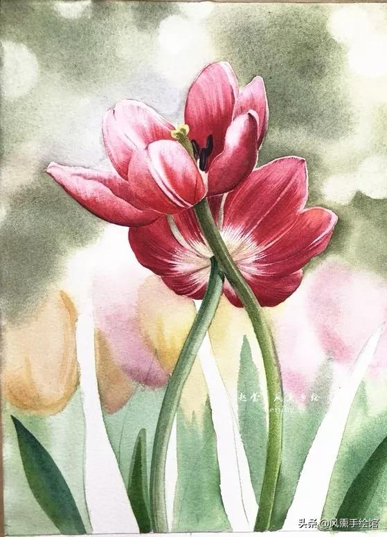 怎么用水彩笔画郁金香教程,粉色水彩郁金香怎么画图片