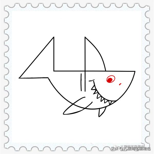 儿童简笔画精选-用数字“4”画鲨鱼（Shark）