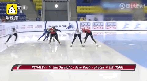 短道速滑1000米韩国两将摔出赛道,韩国短道速滑把队友推出赛道