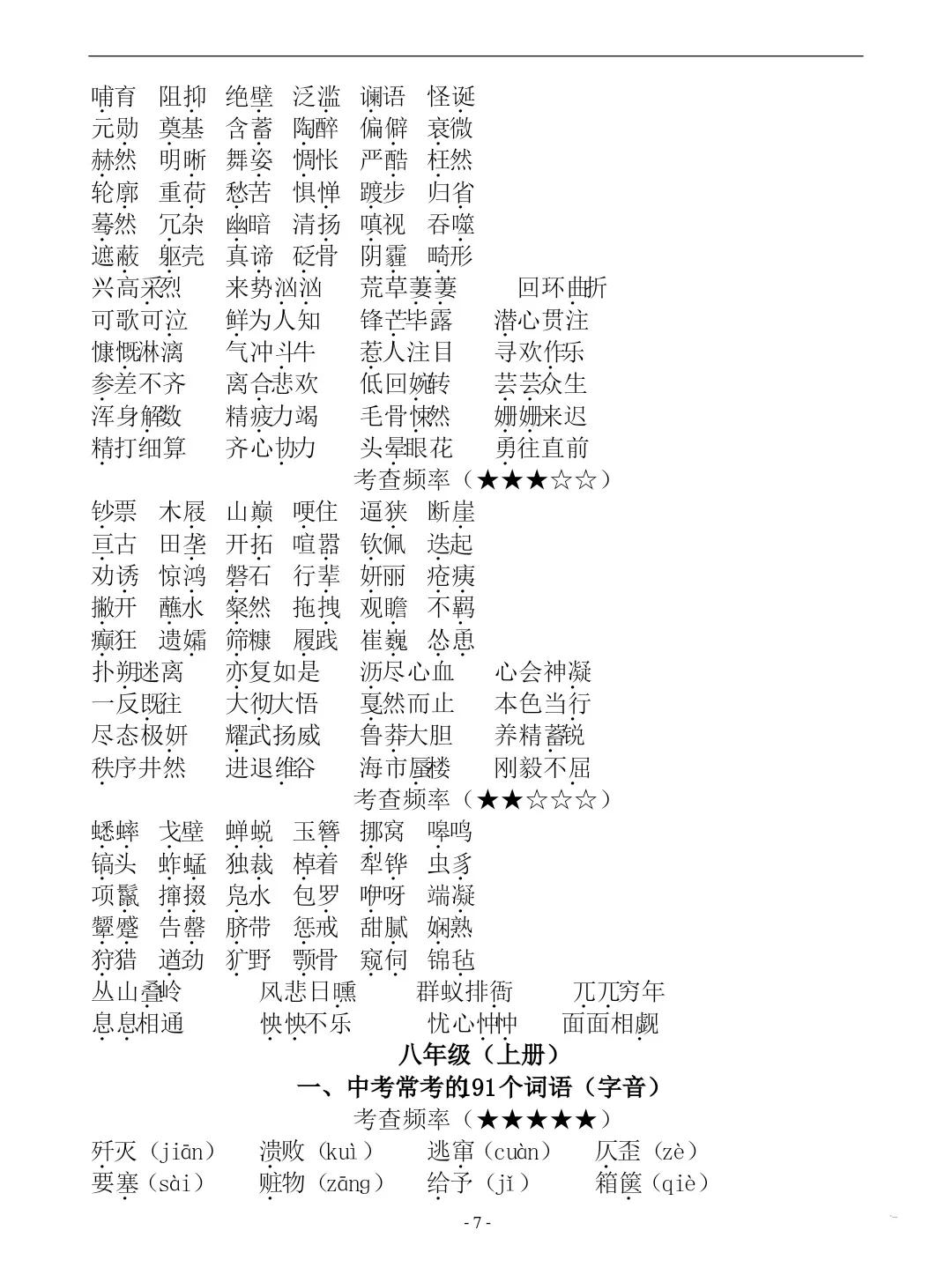 初中语文七八九年级易错字词汇总