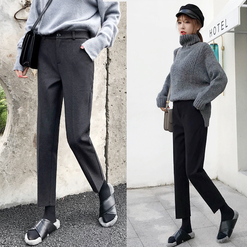 遮腿型的窄腿裤,时尚高腰不规则修饰胯宽阔腿裤