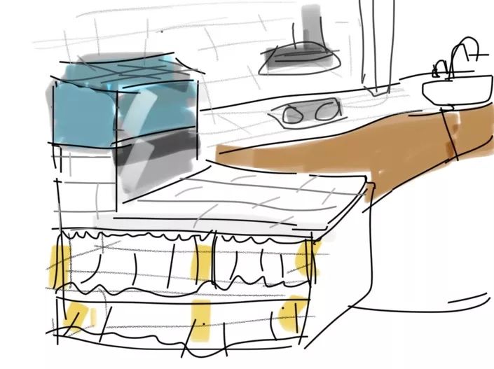 用水泥砌橱柜,用粘土捏一个好看的柜子