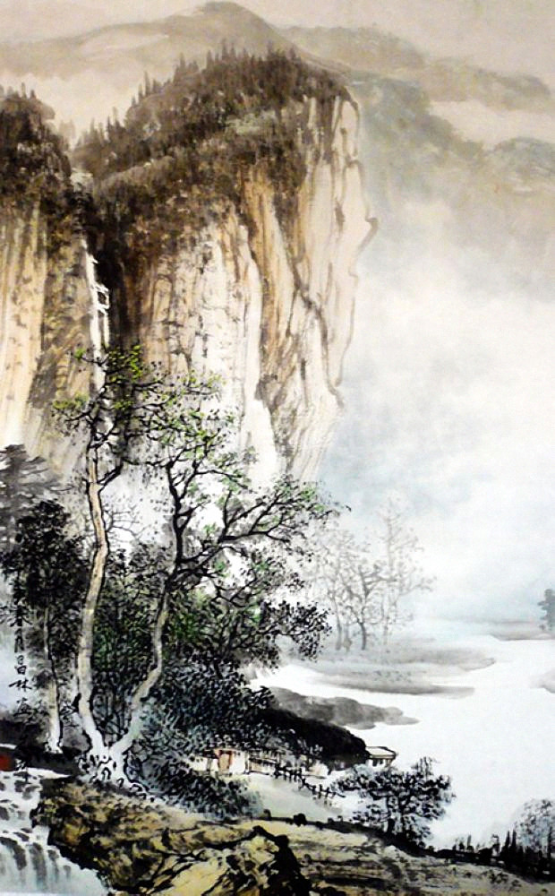 杨昌林山水画,现代水墨林溪山水画