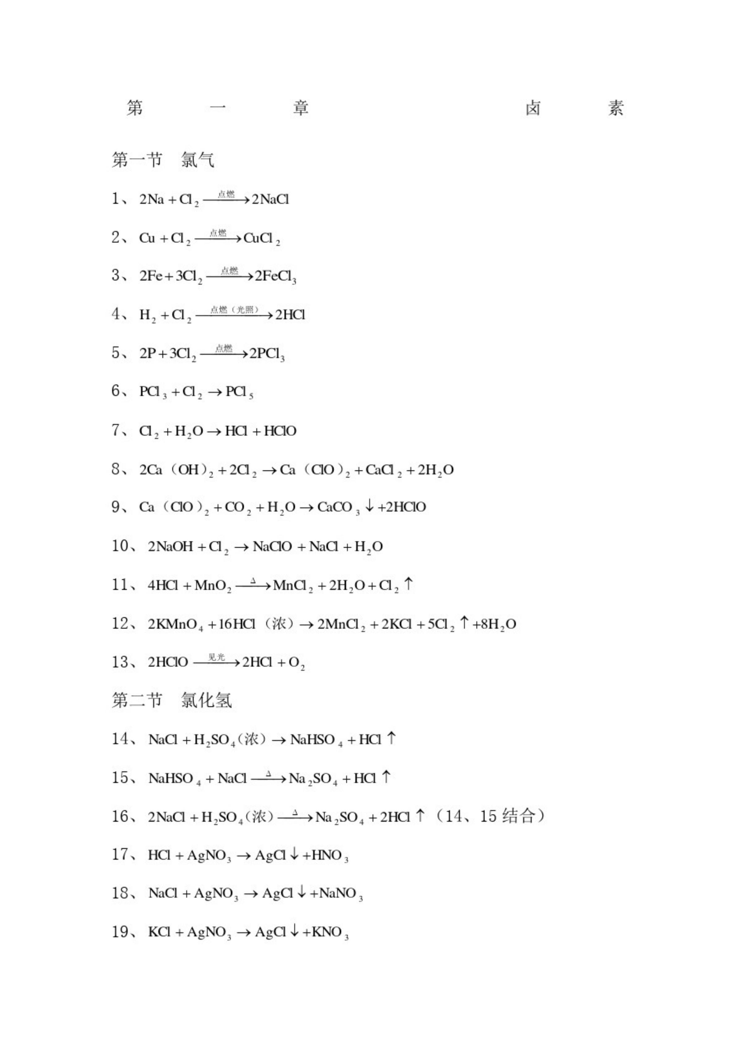 高中化学课本方程式集合,高中化学方程式超全整理快来查收