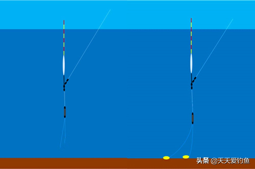 正常钓底改钓离底10公分调漂步骤,加粗尾不带钩平水调漂的正确方法