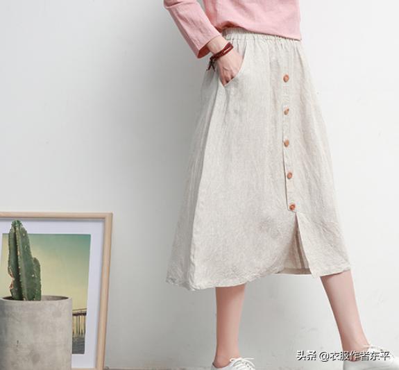 文艺范的松紧腰棉麻半裙，非常简单。小白也可以一试。附裁剪图
