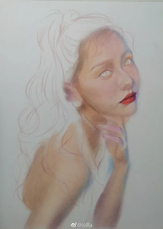 彩铅画美丽的山水画,彩铅画美人蝴蝶