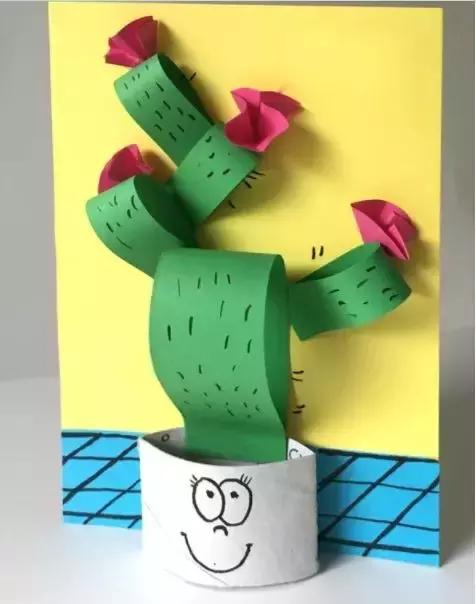 圆形手工制作仙人掌创意废物利用,硬卡纸仙人掌手工制作大全