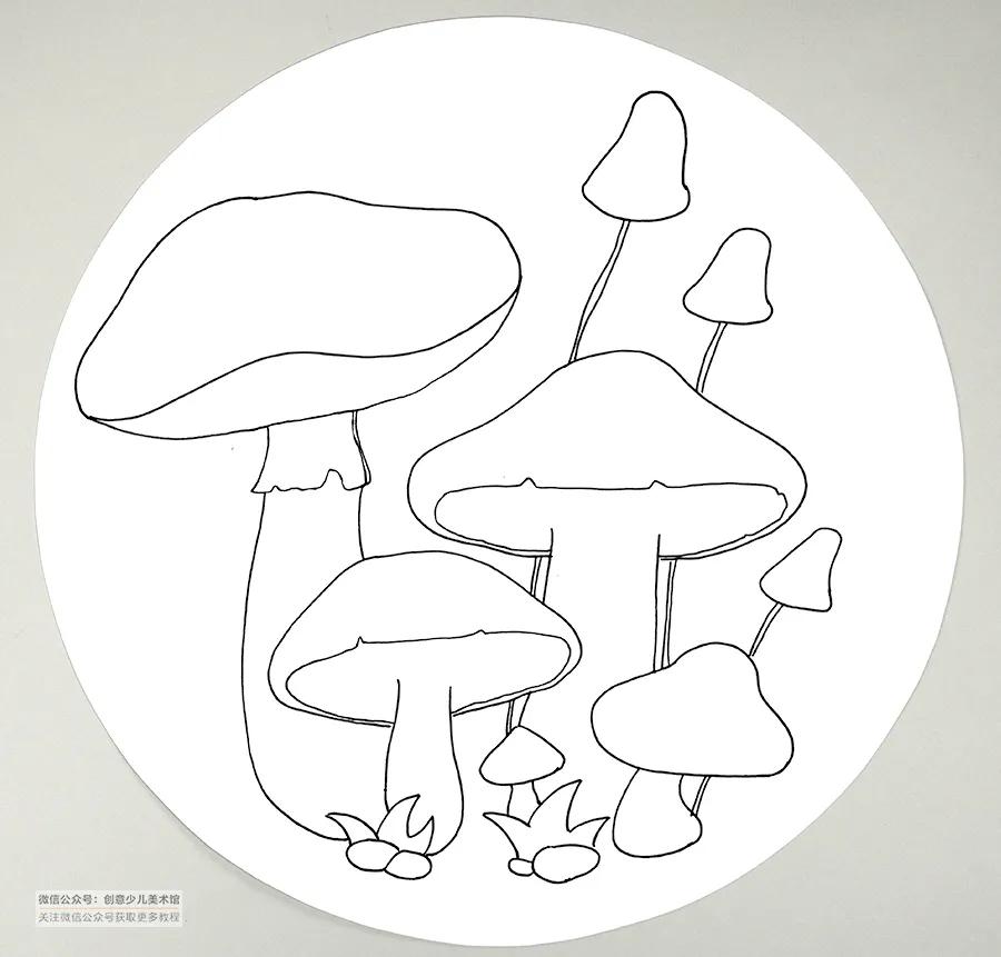 儿童画画教学简单3-5岁水彩笔蘑菇,小蘑菇水彩笔