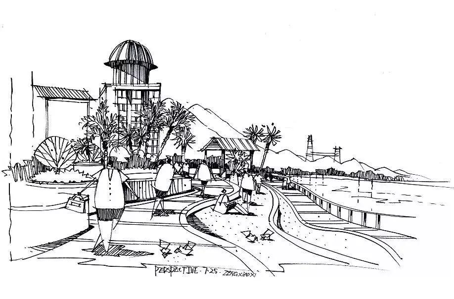 手绘效果图设计详解,干货五幅景观手绘效果图步骤图解